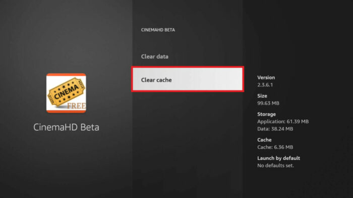 Clear Cache of Cinema HD